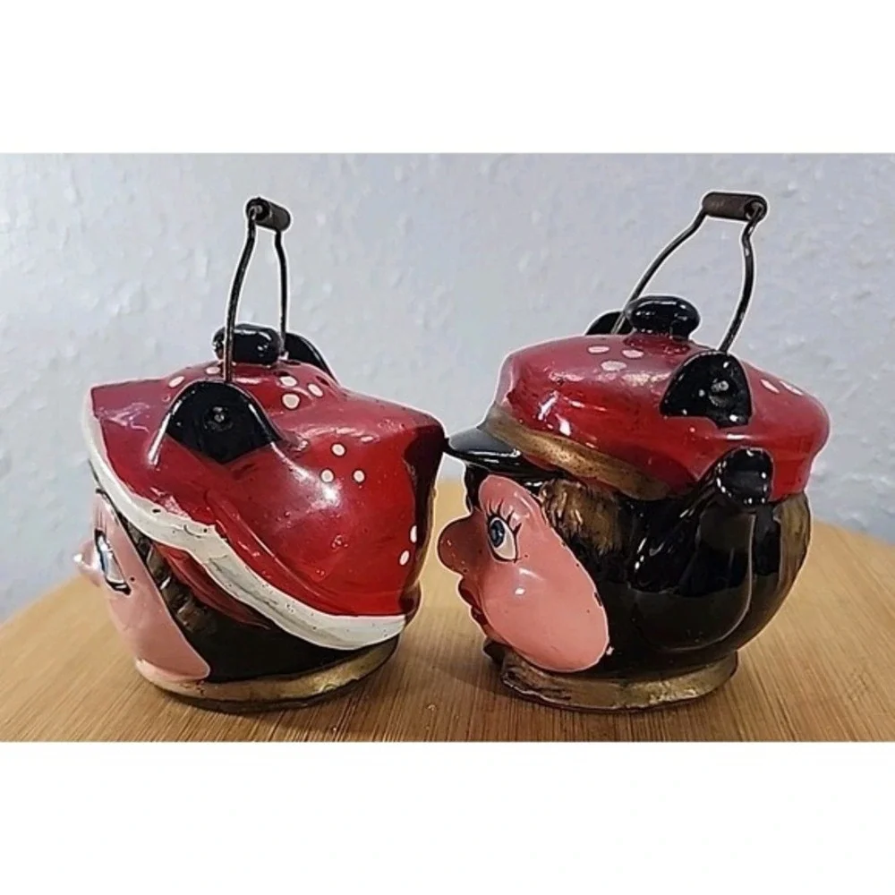 Vintage Redware Japan Dutch Boy and Girl Teapot Salt and Pepper Shaker Pair‎